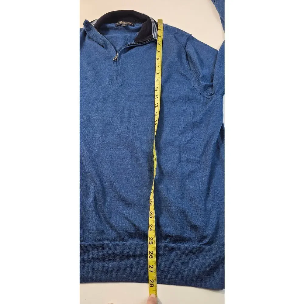 Brooks brothers blue 1/4 zip 100% merino wool EUC preppy casual warm winter XL